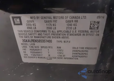 2014 GMC Terrain Sle-2 z USA, uszkodzony, nr VIN 2GKALREK5E6357400